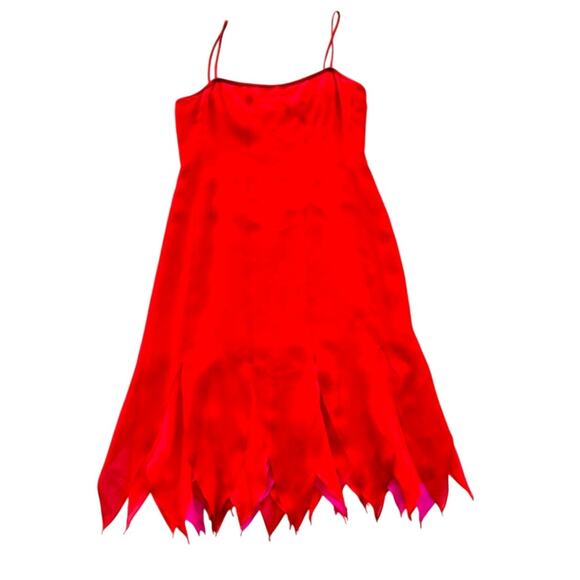 Tom and Linda Platt Red Silk Vintage Dress Petal Hem Pink Purple Spaghetti Strap - Picture 1 of 8